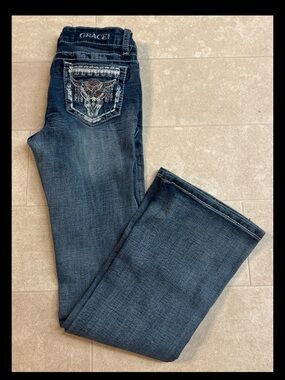Grace in LA Embellished Skull Western Cowgirl Blue Denim Jeans Girls size 10